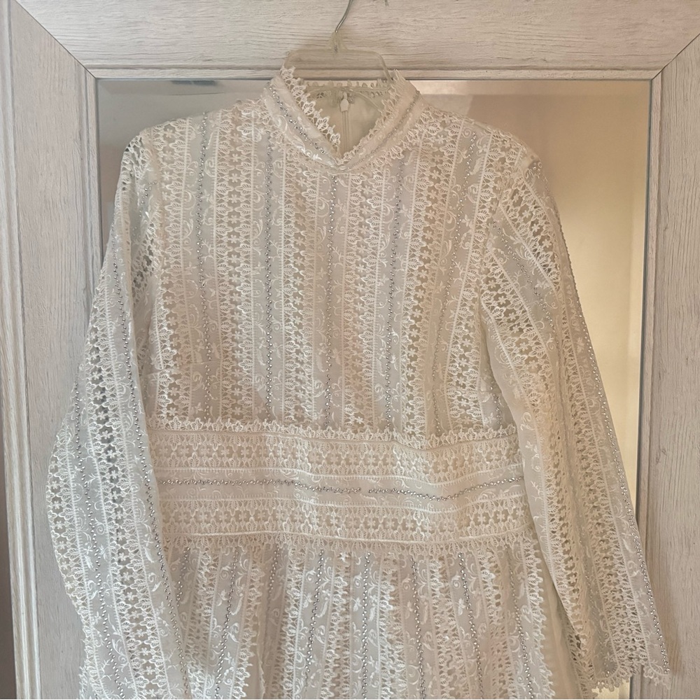 GIAMBATTISTA VALLI X HM IVORY LACE RHINESTONE LONG SLEEVE MINI DRESS 10 NWT